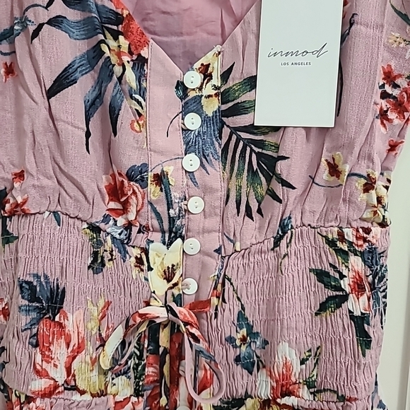 NEW Inmod Women's Purple Tropical Palms Floral Cottagecore Boho Dress Size Small - Picture 4 of 11